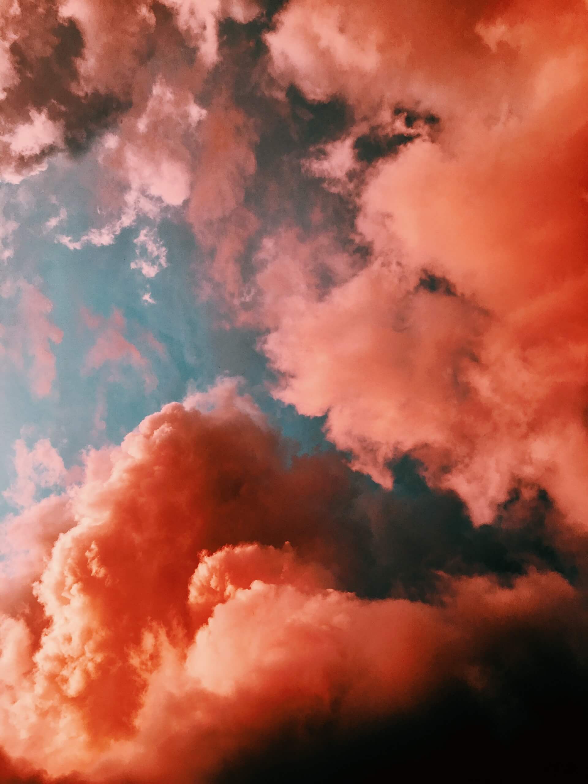 Red clouds in the sky.